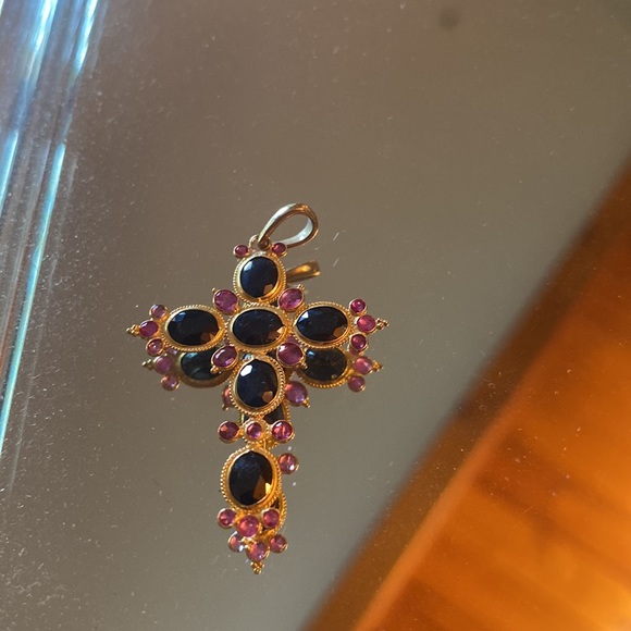 12 k Gold Cross with Sapphires and Rubies - Picture 2 of 6